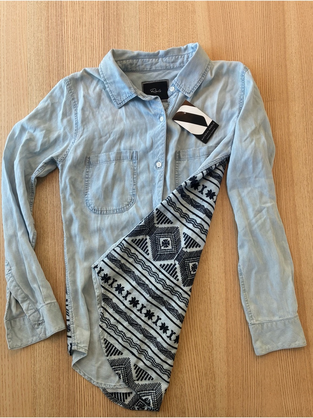 Rails Light Blue Chambray Button-Down with Navy Embroidered back